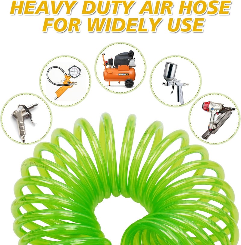BOTSROOM Air Compressor Hose 1/4 in x 25 ft PU Air Hose Kit with 1/4" Industrial Air Fittings and Bend Restrictors, Working Pressure of 300 PSI, Green - Image 5